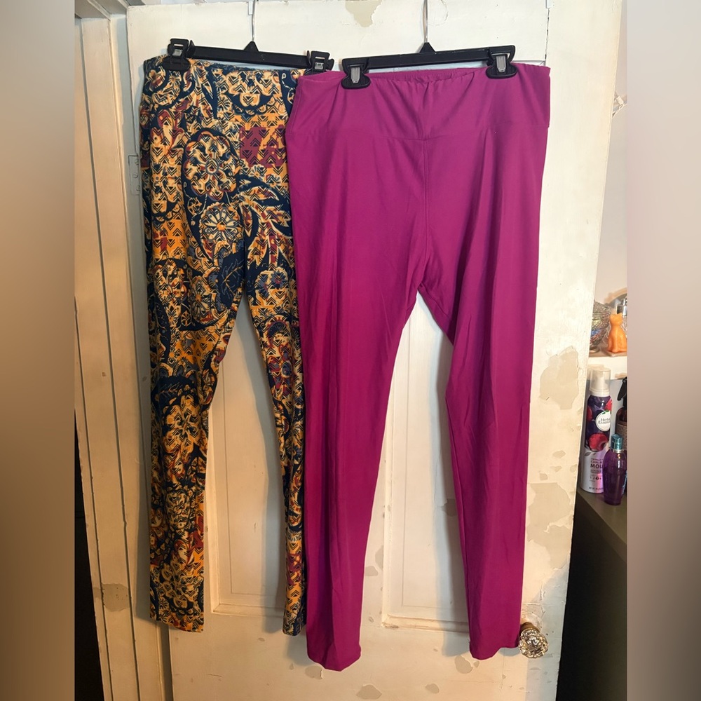 LuLaRoe Pink/Purple and Patterned Leggings Set of 2